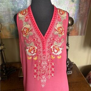 Andree’Embroidered Pink Sleeveless Top